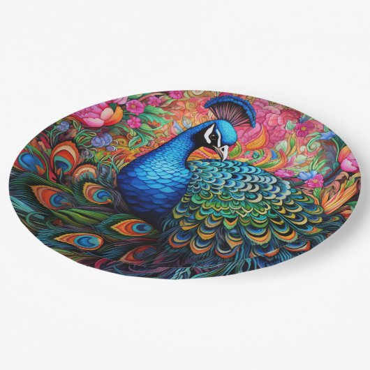 Peacock Rozen Elegant  Papieren Bordje (Gekanteld)