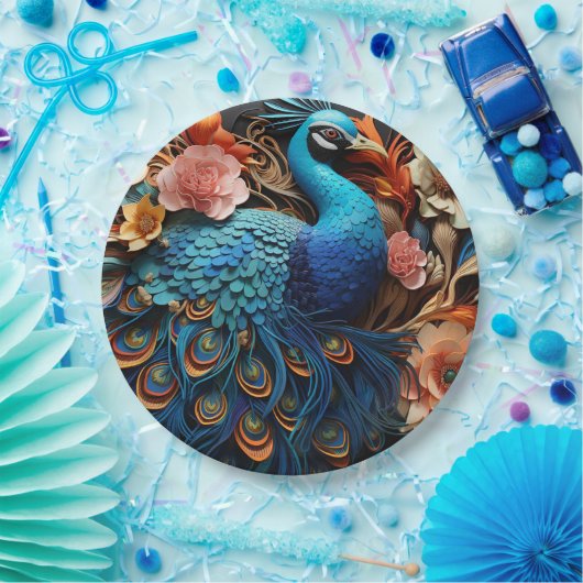Peacock Rozen Elegant  Papieren Bordje (Feest)