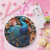Peacock Rozen Elegant  Papieren Bordje (Feest)