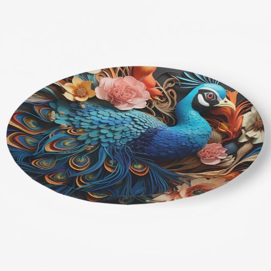 Peacock Rozen Elegant  Papieren Bordje (Gekanteld)