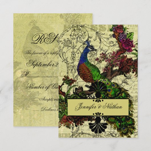 Peacock RSVP-kaart RSVP Kaartje (Voorkant / Achterkant)