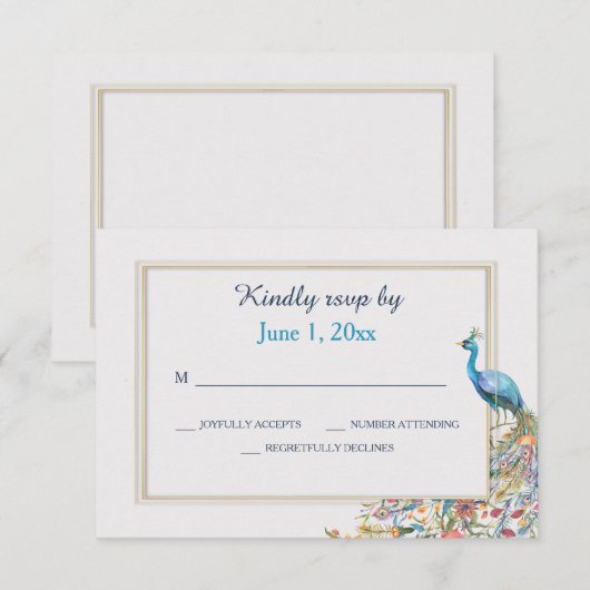 Peacock RSVP-kaarten RSVP Kaartje (Voorkant / Achterkant)