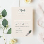 Peacock RSVP Kaartje<br><div class="desc">Dit beige trouwontwerp heeft een prachtig ontwerp van helderblauwe en groene pauwenveren, waardoor het een unieke en elegante uitstraling heeft. De beige achtergrond creëer is een warme en uitnodigende sfeer, die een gevoel van nostalgie en tijdloosheid oproept. Het heldere blauwe en groene pauwenveer ontwerp voegt een vleugje glamour en luxe...</div>