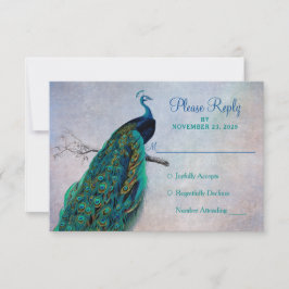 Peacock RSVP Wedding Response Kaart  Blue