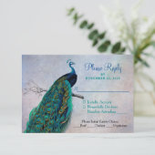 Peacock RSVP Wedding Response Kaart met maaltijdop (Staand voorkant)