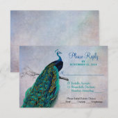 Peacock RSVP Wedding Response Kaart met maaltijdop (Voorkant / Achterkant)