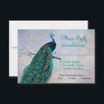 Peacock RSVP Wedding Response Kaart met maaltijdop<br><div class="desc">Een elegante vredeskaart RSVP met een  pauw in prachtige tinten op een geschilderde achtergrond en maaltijd onderaan.</div>