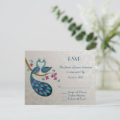 Peacock RSVP, zilver RSVP Kaartje (Staand voorkant)