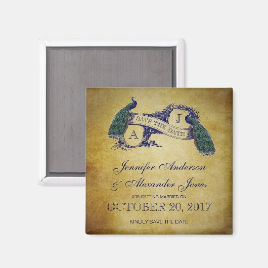 Peacock Rustic Save the Date Magneet (Voorkant / Achterkant)