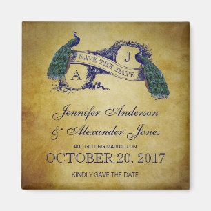 Peacock Rustic Save the Date Magneet