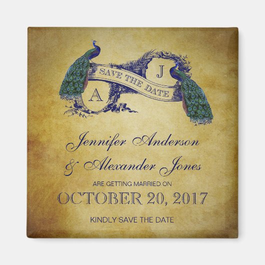 Peacock Rustic Save the Date Magneet (Voorkant)