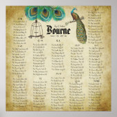 Peacock Rustic Seating Chart ROND 130 gasten Poster (Voorkant)