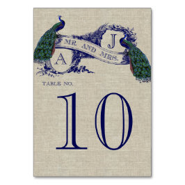 Peacock Rustic Wedding Table Number Kaart