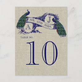 Peacock Rustic Wedding Table Number Kaart