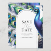 Peacock Save De Datum Bruiloft Aankondigingen (Voorkant / Achterkant)