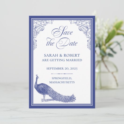 Peacock Save the Date Kaart (Staand voorkant)