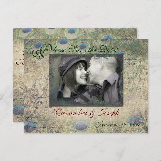 Peacock Save the Date Photo Briefkaart (Voorkant / Achterkant)