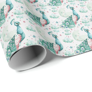 Peacock Schattige Baby Pastel Waterverf Patroon Cadeaupapier