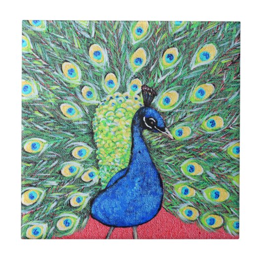 Peacock schilderen weergeven tegeltje (Voorkant)