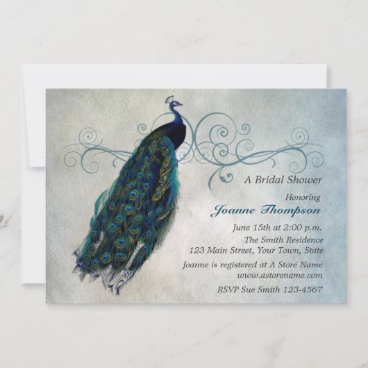 Peacock Scroll Bridal Shower Uitnodiging (Voorkant)