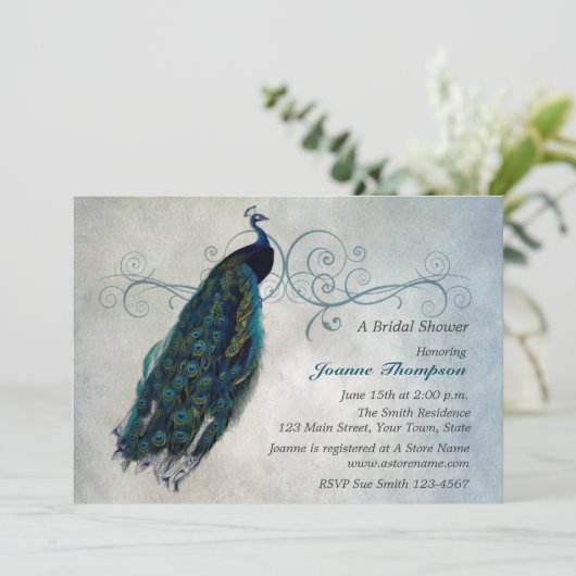 Peacock Scroll Bridal Shower Uitnodiging (Staand voorkant)