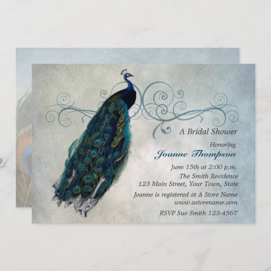 Peacock Scroll Bridal Shower Uitnodiging (Voorkant / Achterkant)