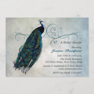 Peacock Scroll Bridal Shower Uitnodiging