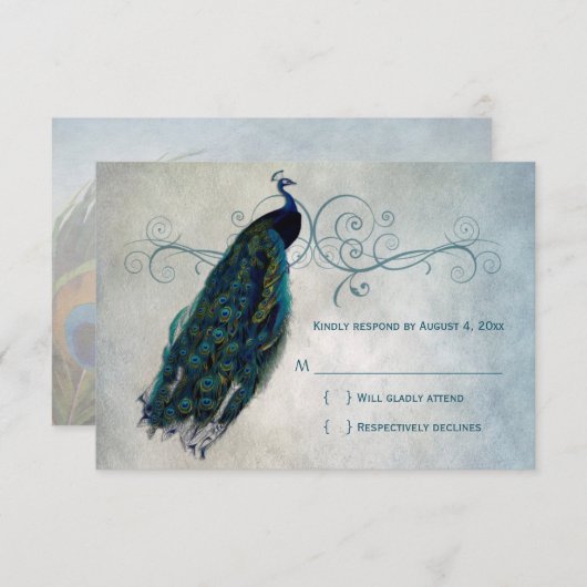 Peacock Scroll RSVP (Voorkant / Achterkant)