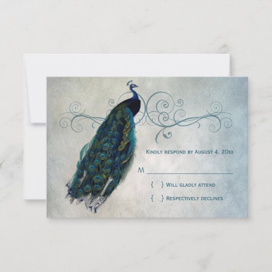 Peacock Scroll RSVP Kaartje (Voorkant)
