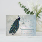 Peacock Scroll RSVP Kaartje (Staand voorkant)
