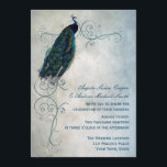 Peacock Scroll Wedding Kaart<br><div class="desc">Een prachtige en stijlvolle uitnodiging met  pauw en  schuifbovenkant en zijrand op de achtergrond van de waterverf.  De achterkant van de uitnodiging heeft een pauze op dezelfde achtergrond.  Coördinerende stukken beschikbaar.</div>