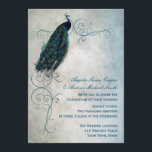 Peacock Scroll Wedding Kaart<br><div class="desc">Een prachtige en stijlvolle uitnodiging met  pauw en  schuifbovenkant en zijrand op de achtergrond van de waterverf.  De achterkant van de uitnodiging heeft een pauze op dezelfde achtergrond.  Coördinerende stukken beschikbaar.</div>