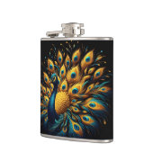 Peacock Showcasing Blauw en Geel Plumage Heupfles (Links)