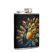 Peacock Showcasing Blauw en Geel Plumage Heupfles (Rechts)