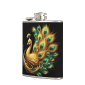 Peacock Showcasing Groen en Geel Plumage Heupfles (Links)