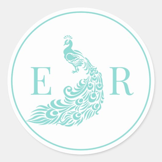Peacock Silhouet #4 Paar 2 Initiaal Monogram F Ronde Sticker (Voorkant)