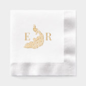 Peacock Silhouet #4 Paar 2 Initiaal Monogram W0 Folie Servetten (Voorkant)