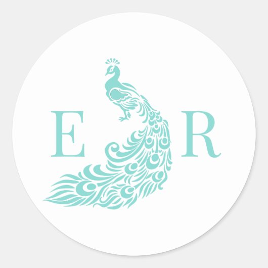 Peacock Silhouet #4 Paar 2 Initiaal Monogram W0 Ronde Sticker (Voorkant)