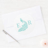 Peacock Silhouet #4 Paar 2 Initiaal Monogram W0 Ronde Sticker (Envelop)