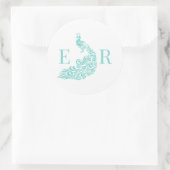 Peacock Silhouet #4 Paar 2 Initiaal Monogram W0 Ronde Sticker (Tas)