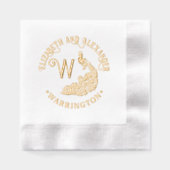 Peacock Silhouet #4 Paar Naam Single Initiaal Folie Servetten (Voorkant)