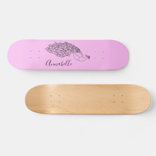 Peacock Silhouette Custom Name Persoonlijk Skateboard (Horizontaal)