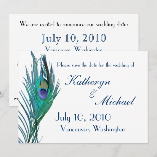 Peacock sparen de Aankondiging van de Datum (Voorkant / Achterkant)