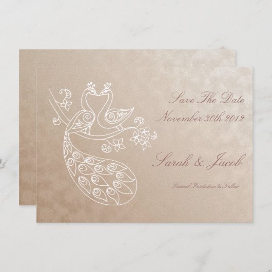 Peacock sparen-de-Datum, stijl Alpana Save The Date (Voorkant / Achterkant)