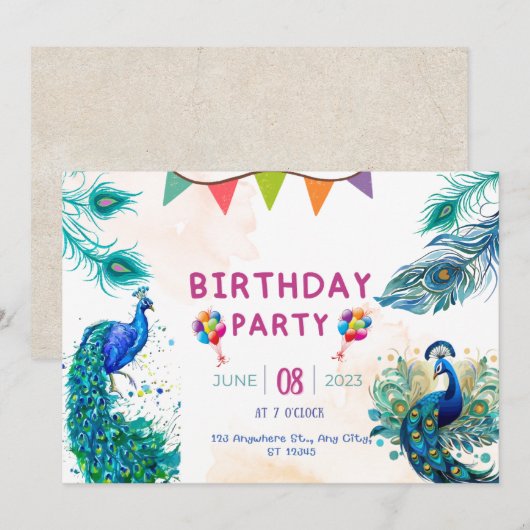 Peacock Special Patina verjaardag Kaart (Voorkant / Achterkant)
