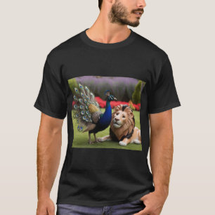 Peacock spelen met de leeuw - unieke wildlife kuns t-shirt