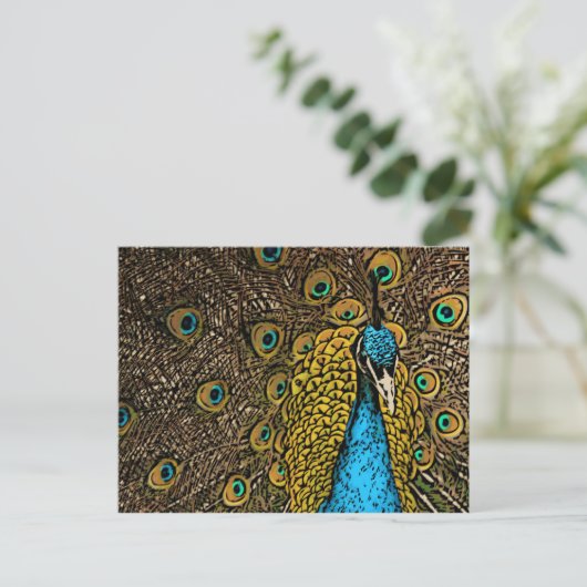 Peacock Splendor Illustratie Briefkaart (Staand voorkant)