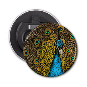 Peacock Splendor Illustratie Button Flesopener