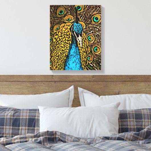 Peacock Splendor Illustratie Canvas Afdruk (Insitu (Slaapkamer))