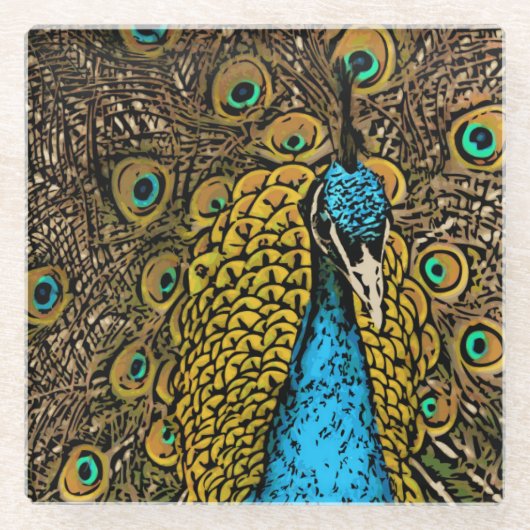 Peacock Splendor Illustratie Glazen Onderzetter (Voorkant)